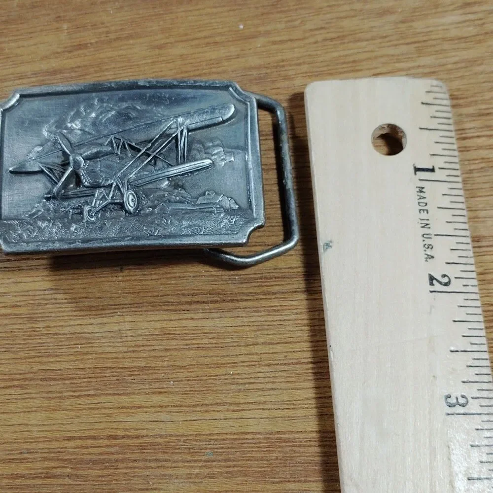 Bergamot Brass Works Belt Buckle Vintage Airplane Biplane Metal Flight Flying